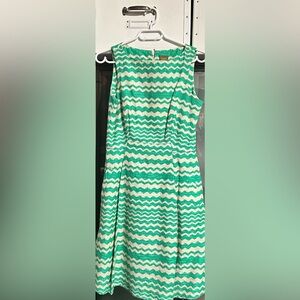 Taylor One Shoulder Green and Cream Dress